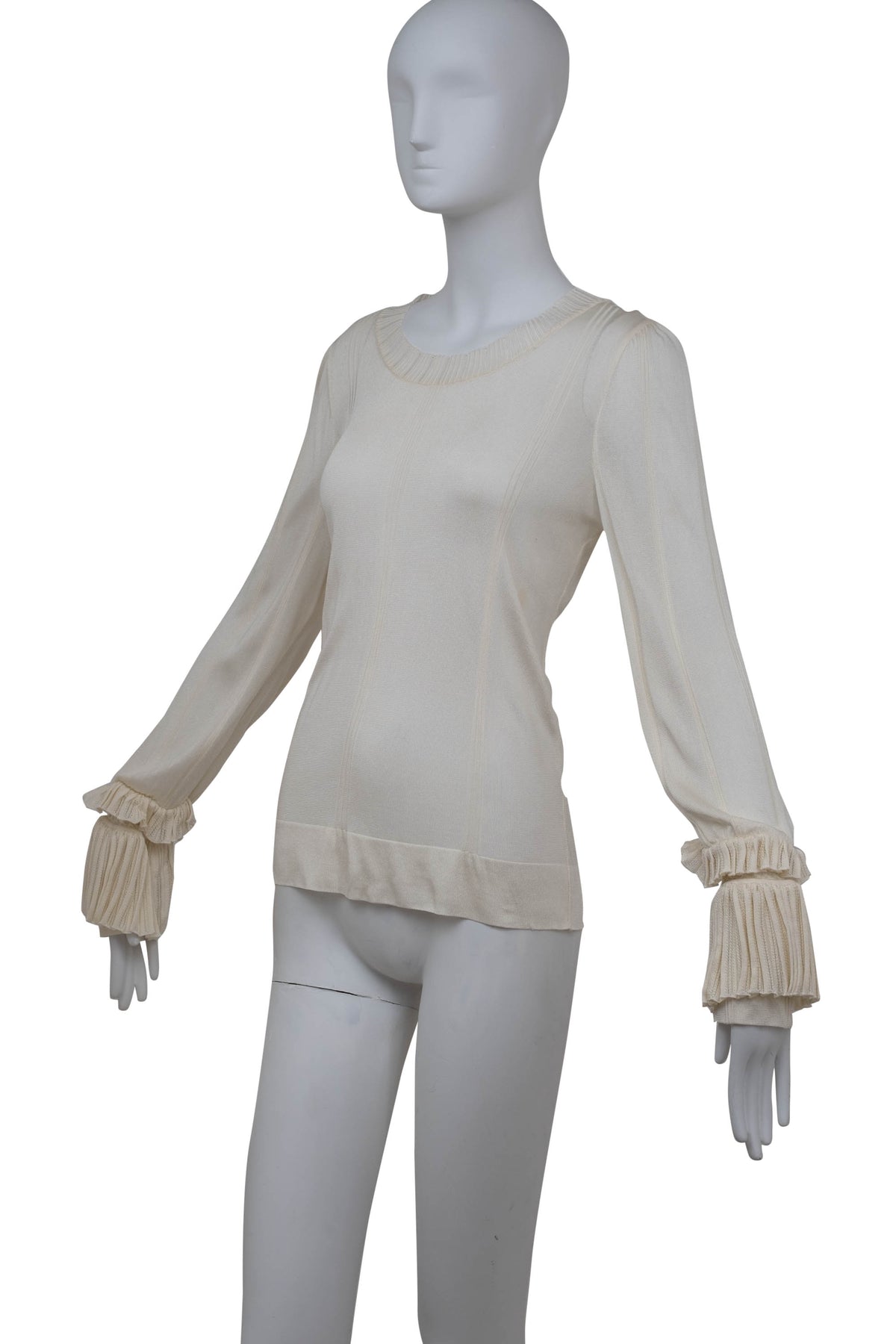 Chanel White Mesh Knit Rayon Ruffle Cuff Top 2006P Size 42