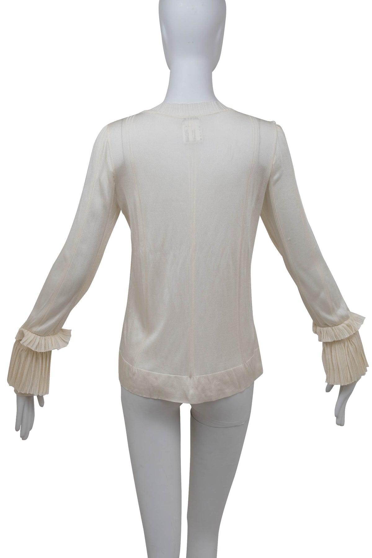 Chanel White Mesh Knit Rayon Ruffle Cuff Top 2006P Size 42