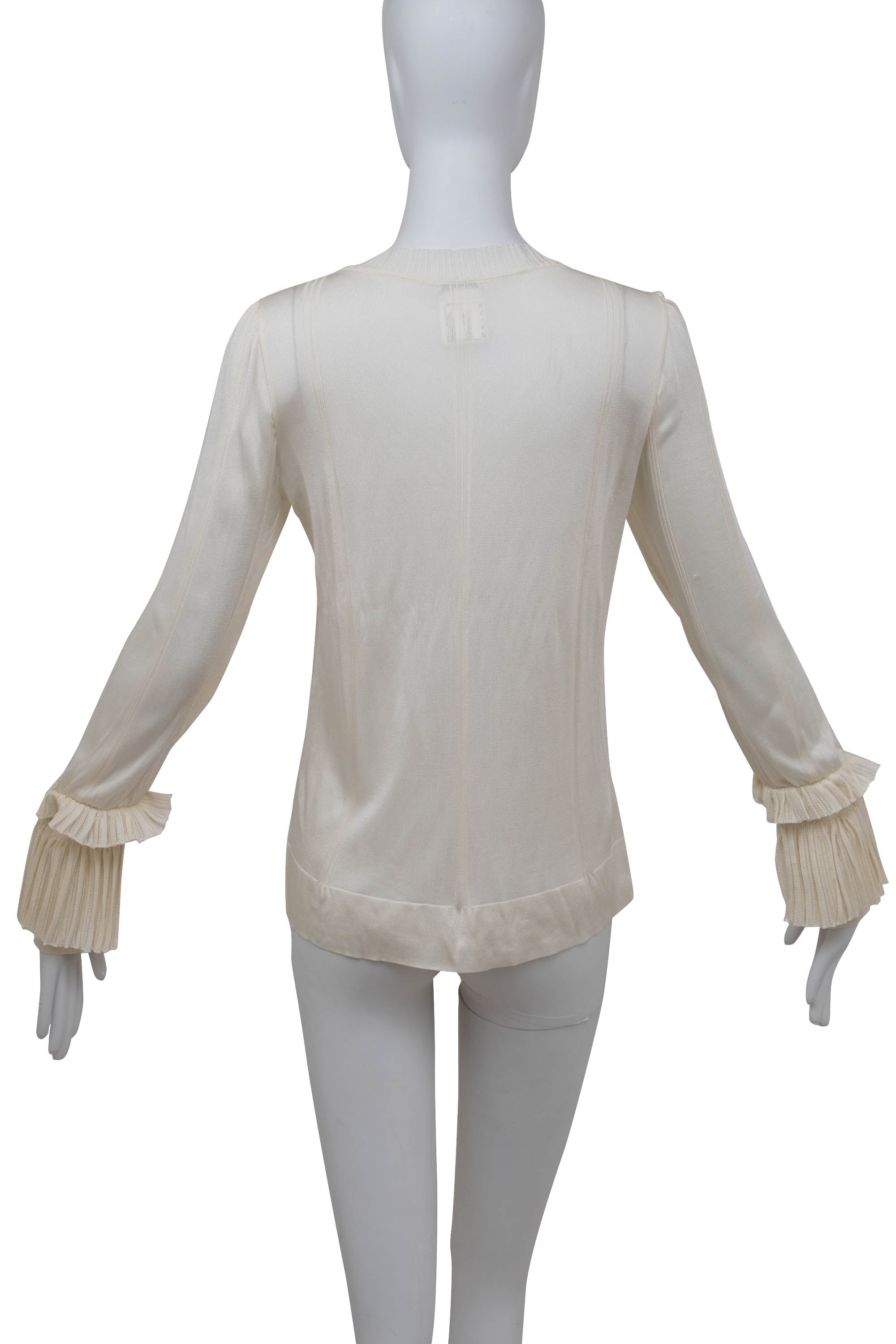 トップス CHANEL Chanel White Mesh Knit Rayon Ruffle Cuff Top 2006P Size 42 - Foxy