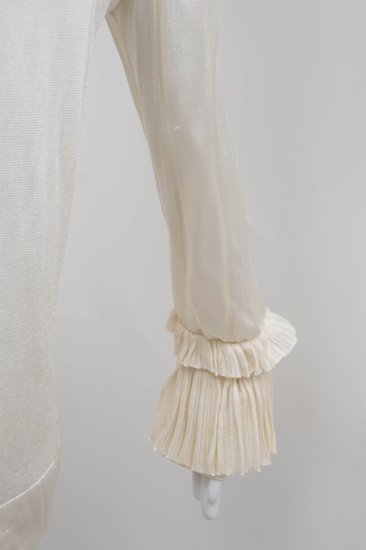 Chanel White Mesh Knit Rayon Ruffle Cuff Top 2006P Size 42