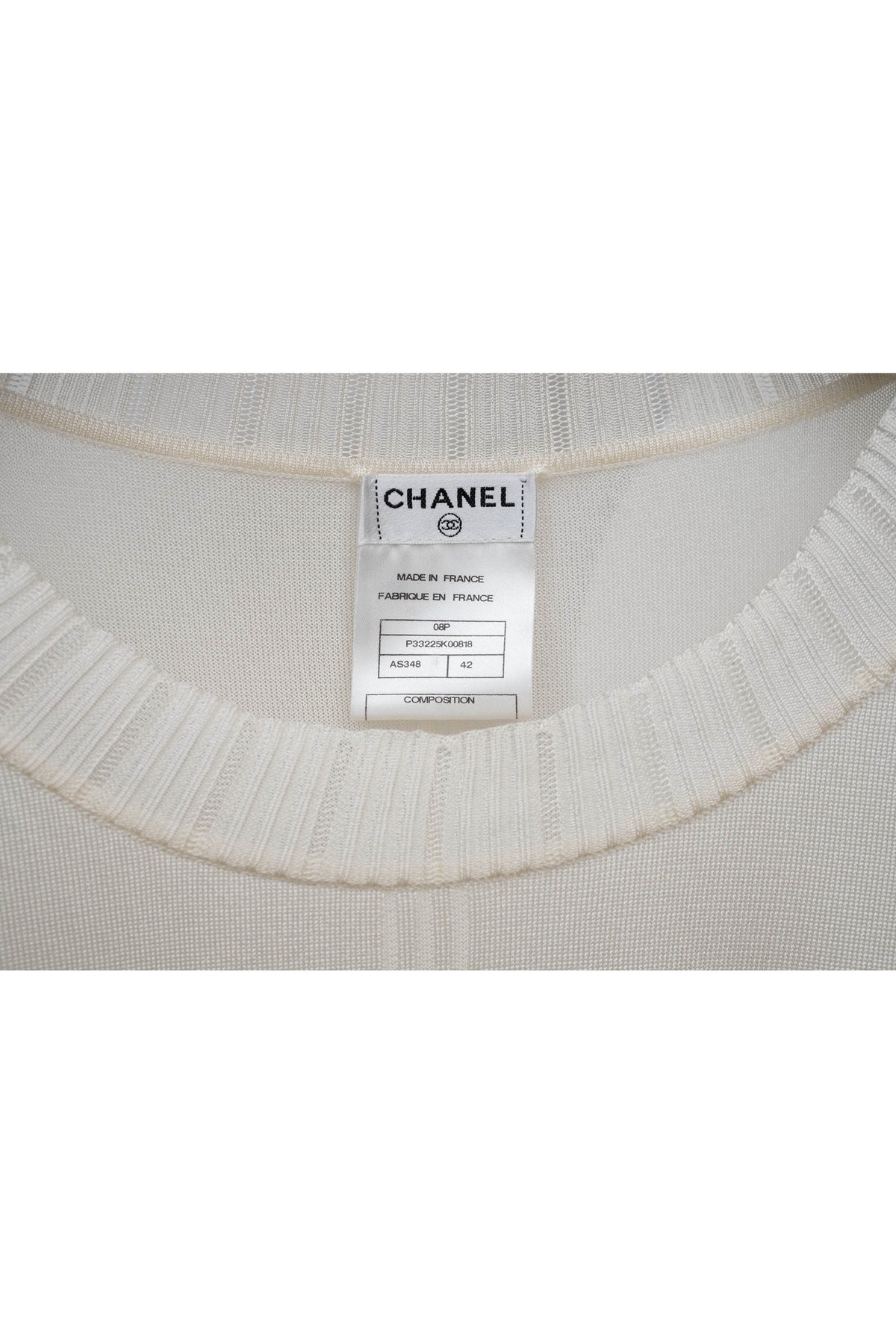 Chanel White Mesh Knit Rayon Ruffle Cuff Top 2006P Size 42