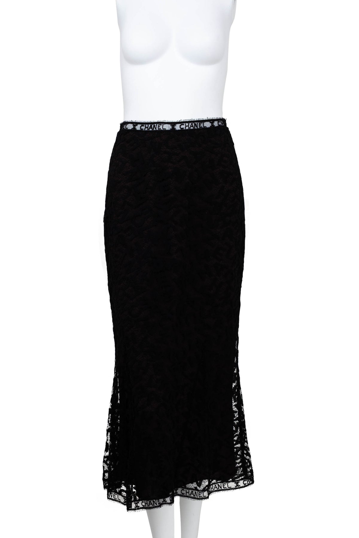 Chanel Black Lace Wiggle Skirt Size 36