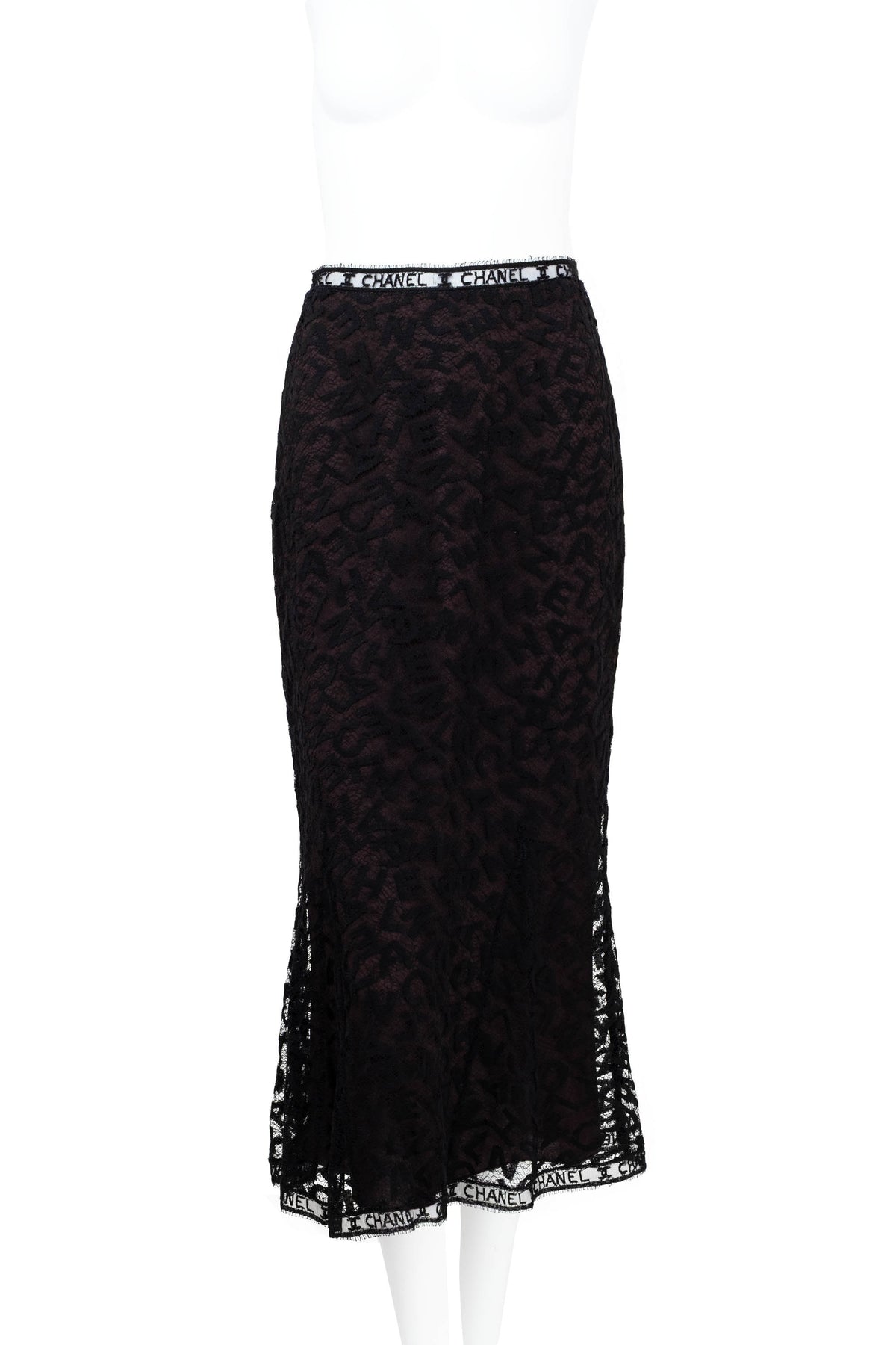 Chanel Black Lace Wiggle Skirt Size 36