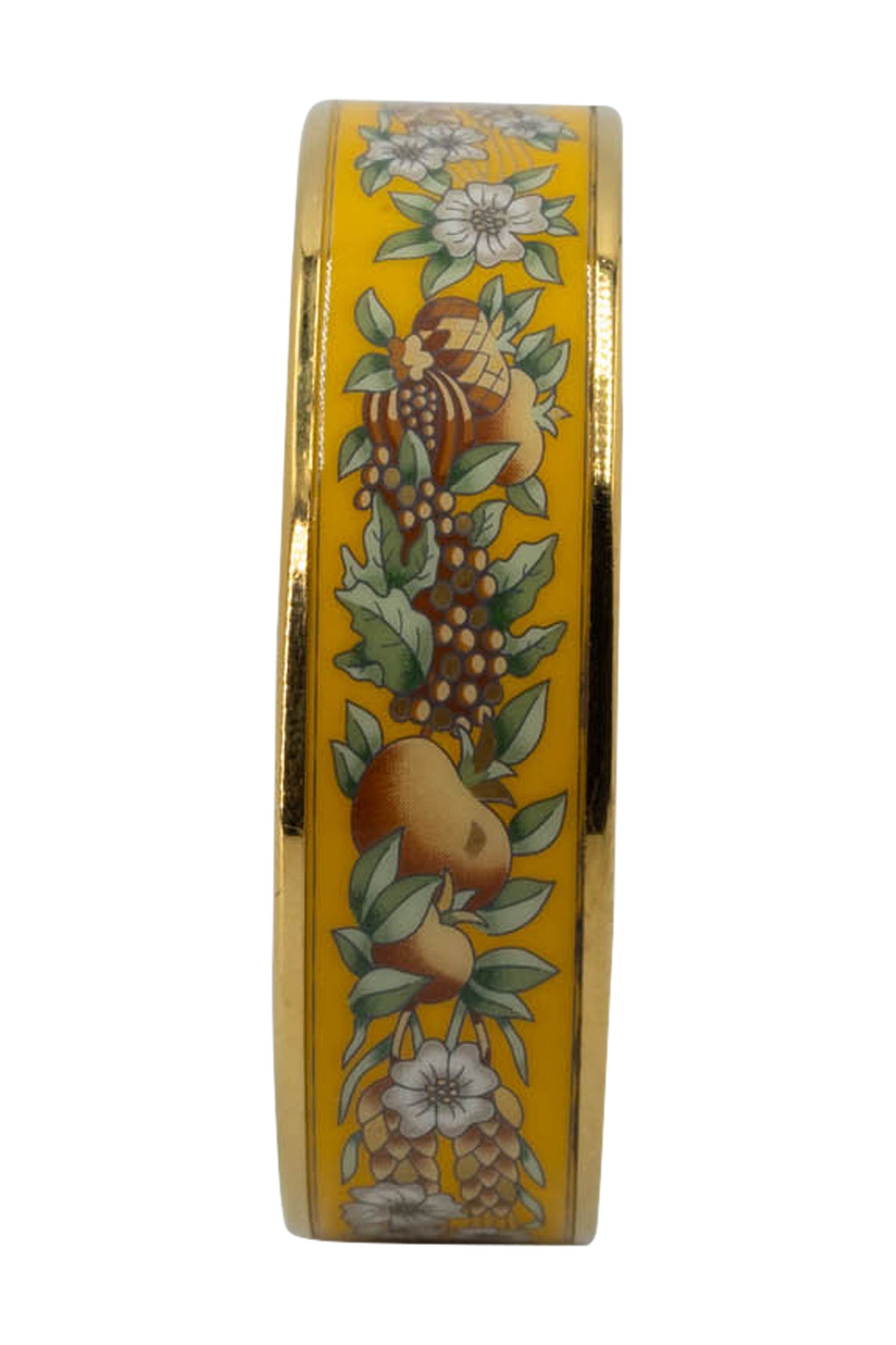 Hermes Vintage Yellow Wild Flower Enamel Bangle With Gold Trim