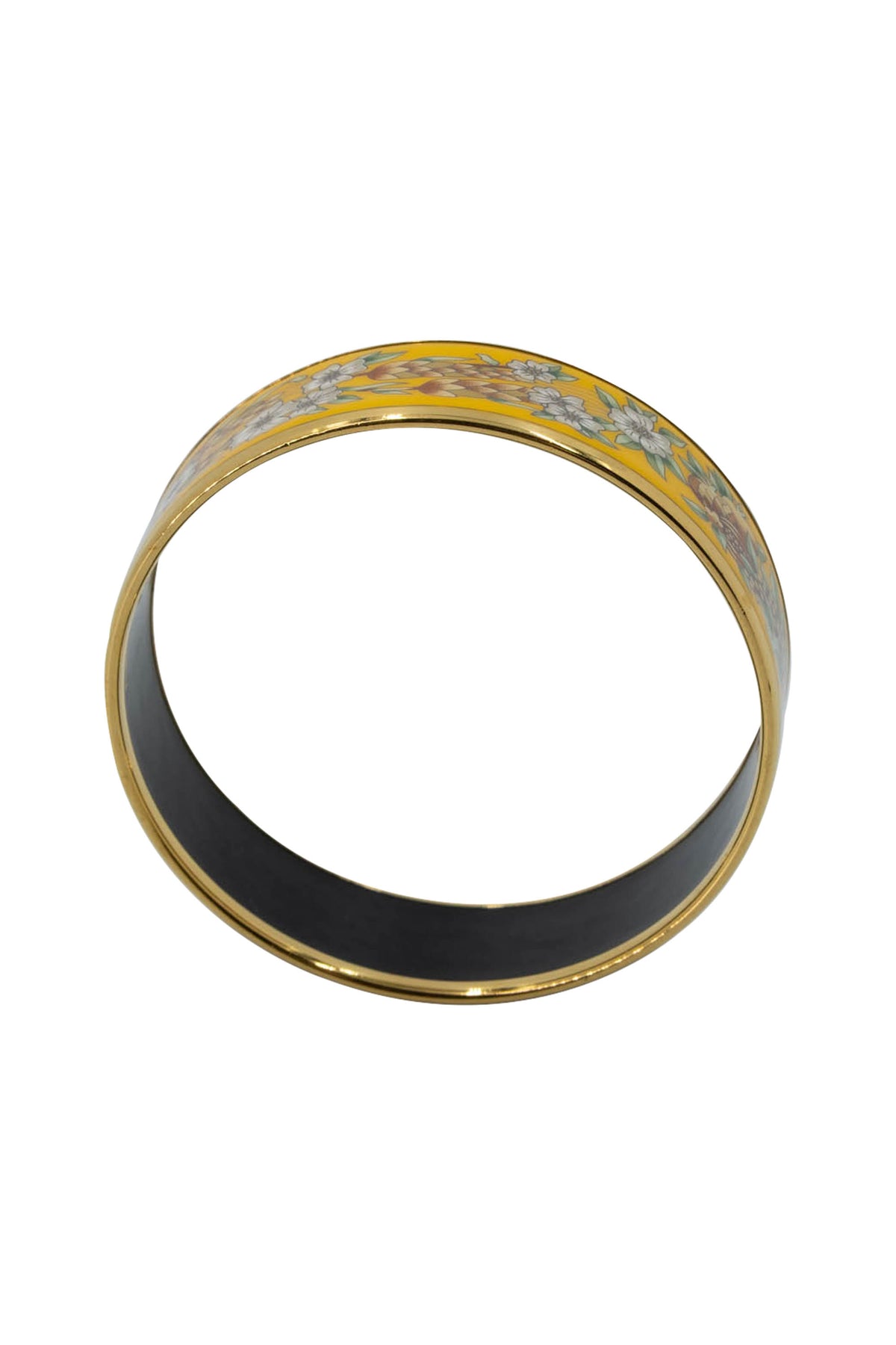 Hermes Vintage Yellow Wild Flower Enamel Bangle With Gold Trim