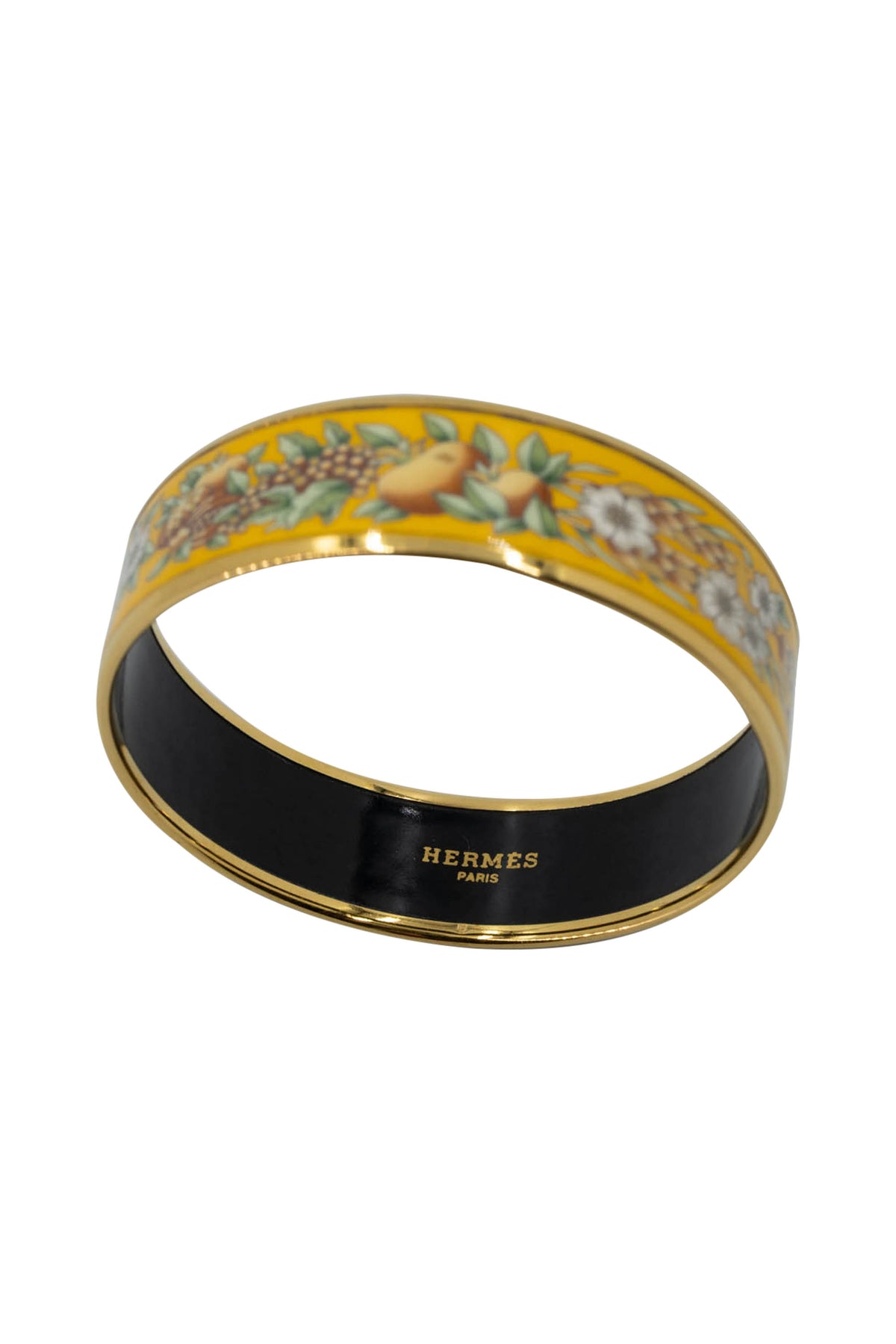 Hermes Vintage Yellow Wild Flower Enamel Bangle With Gold Trim