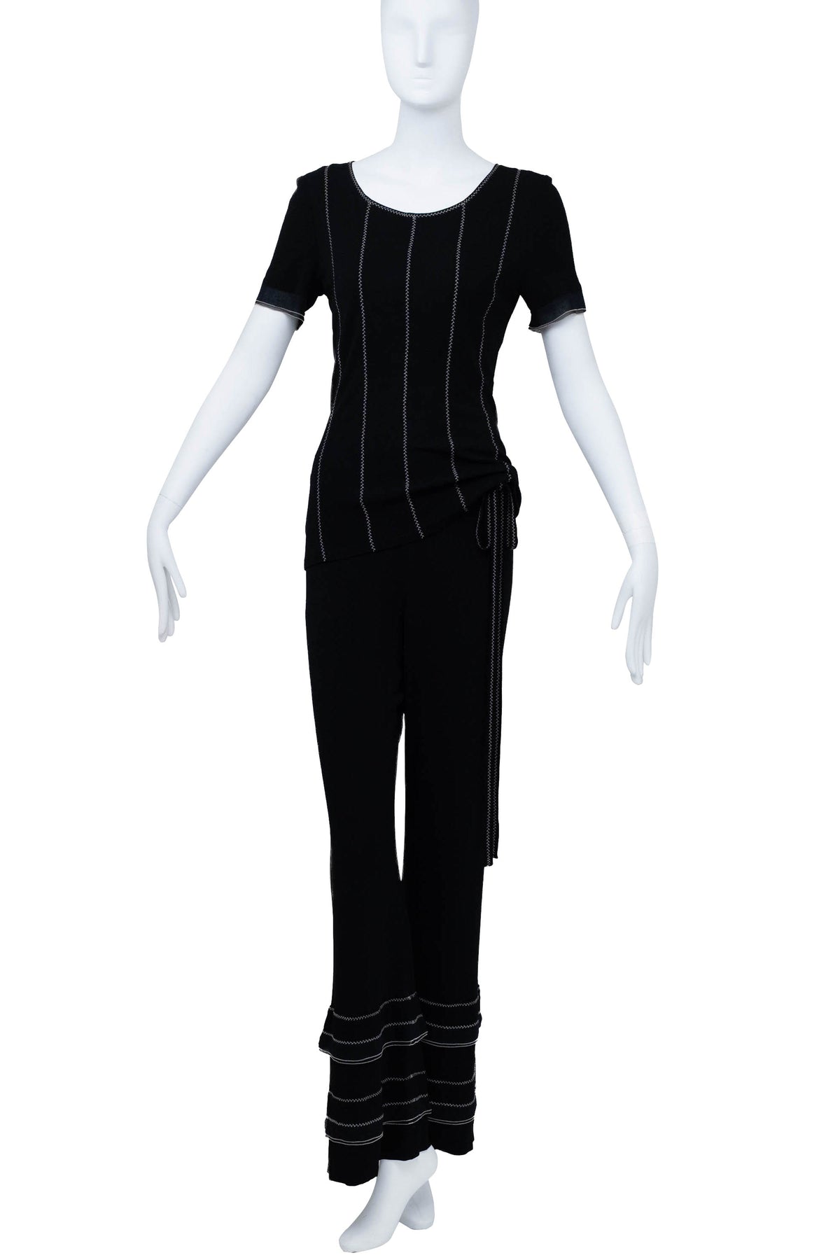 Chanel Black with white stitch detail shirt and bottoms set Size 38 2002P