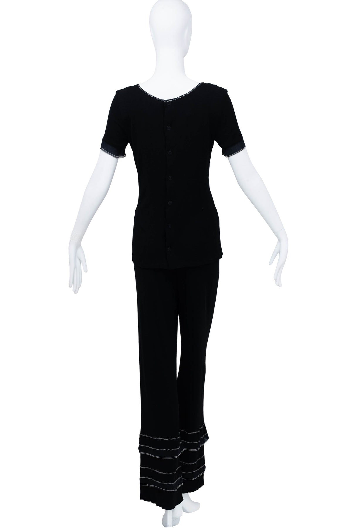 Chanel Black with white stitch detail shirt and bottoms set Size 38 2002P