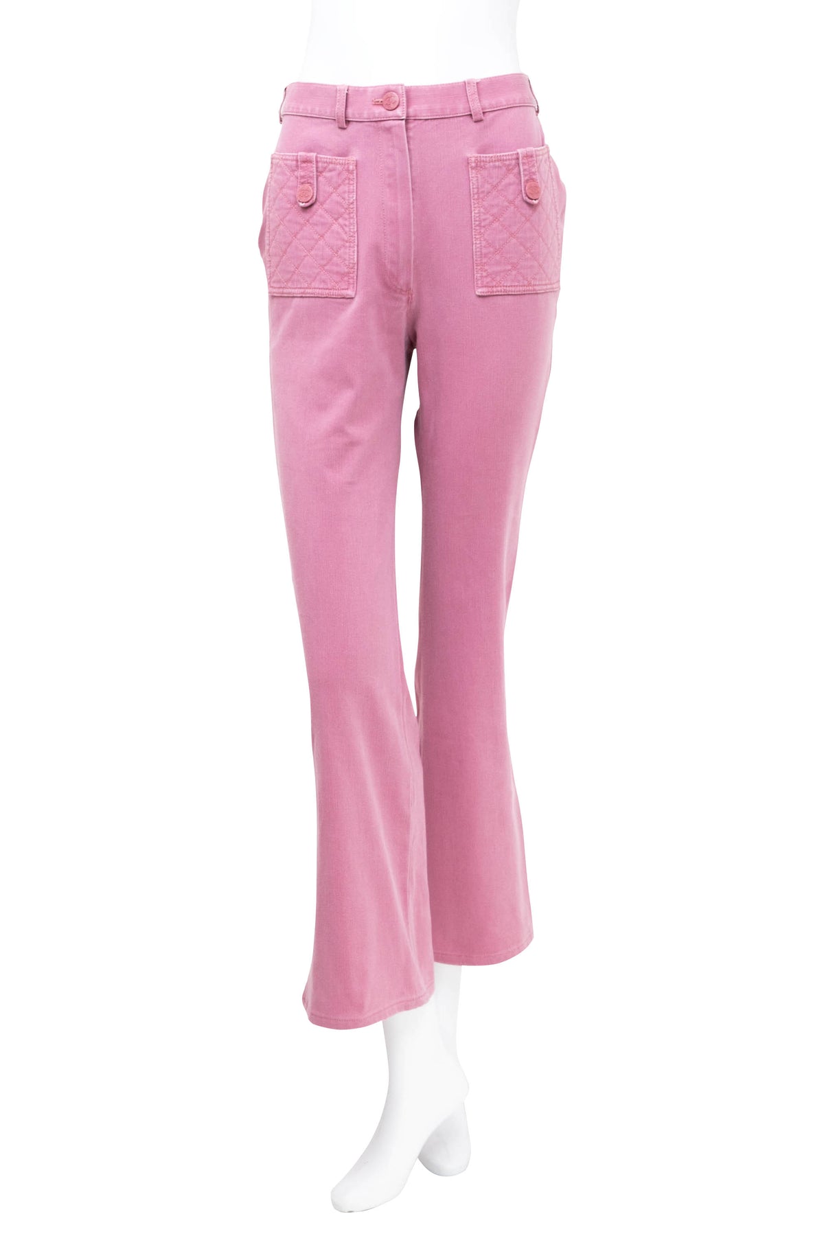 Chanel pink denim Quilted Pocket Flare Jeans 2004C
