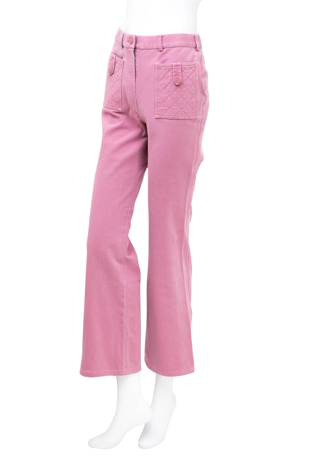 Chanel pink denim Quilted Pocket Flare Jeans 2004C