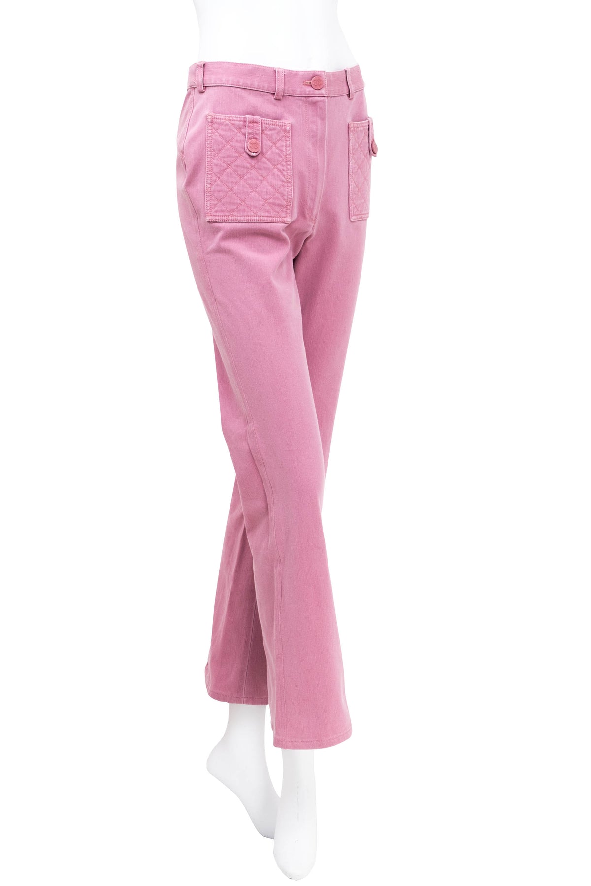 Chanel pink denim Quilted Pocket Flare Jeans 2004C