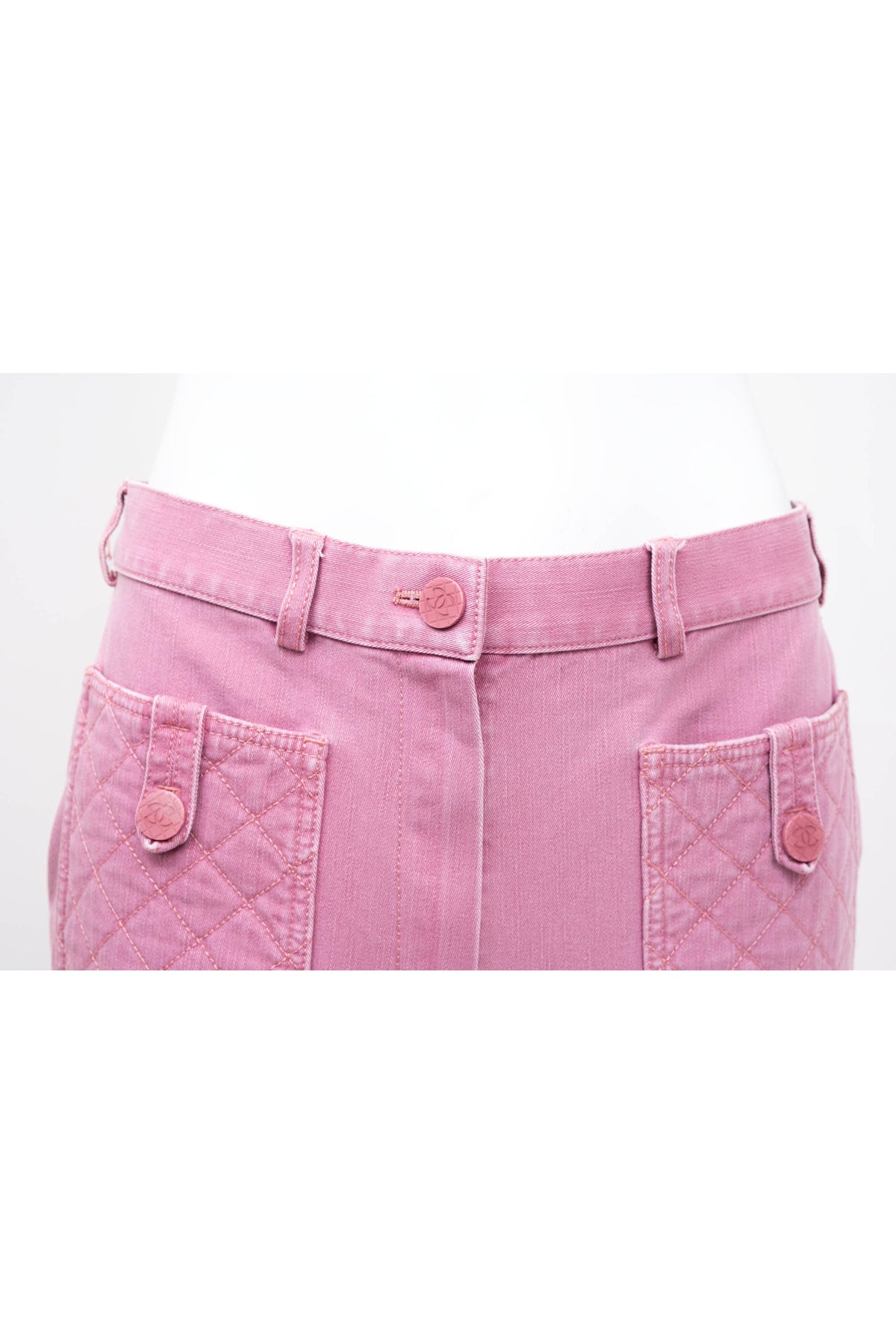 Chanel pink denim Quilted Pocket Flare Jeans 2004C