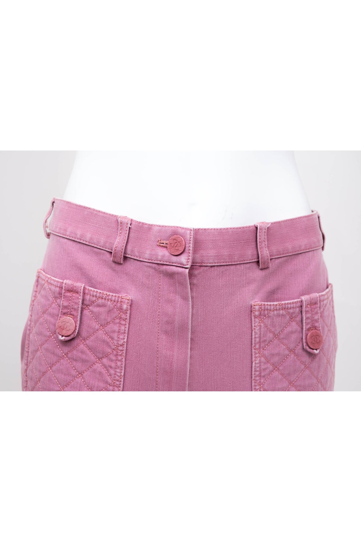 Chanel pink denim Quilted Pocket Flare Jeans 2004C