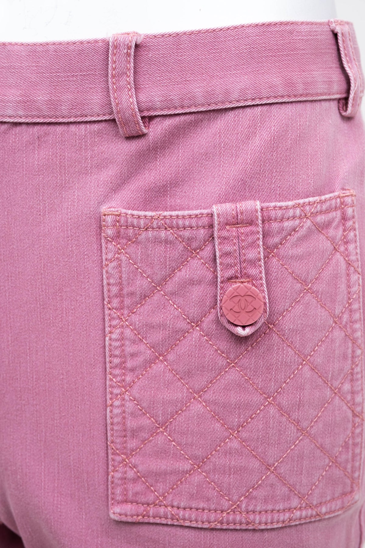 Chanel pink denim Quilted Pocket Flare Jeans 2004C