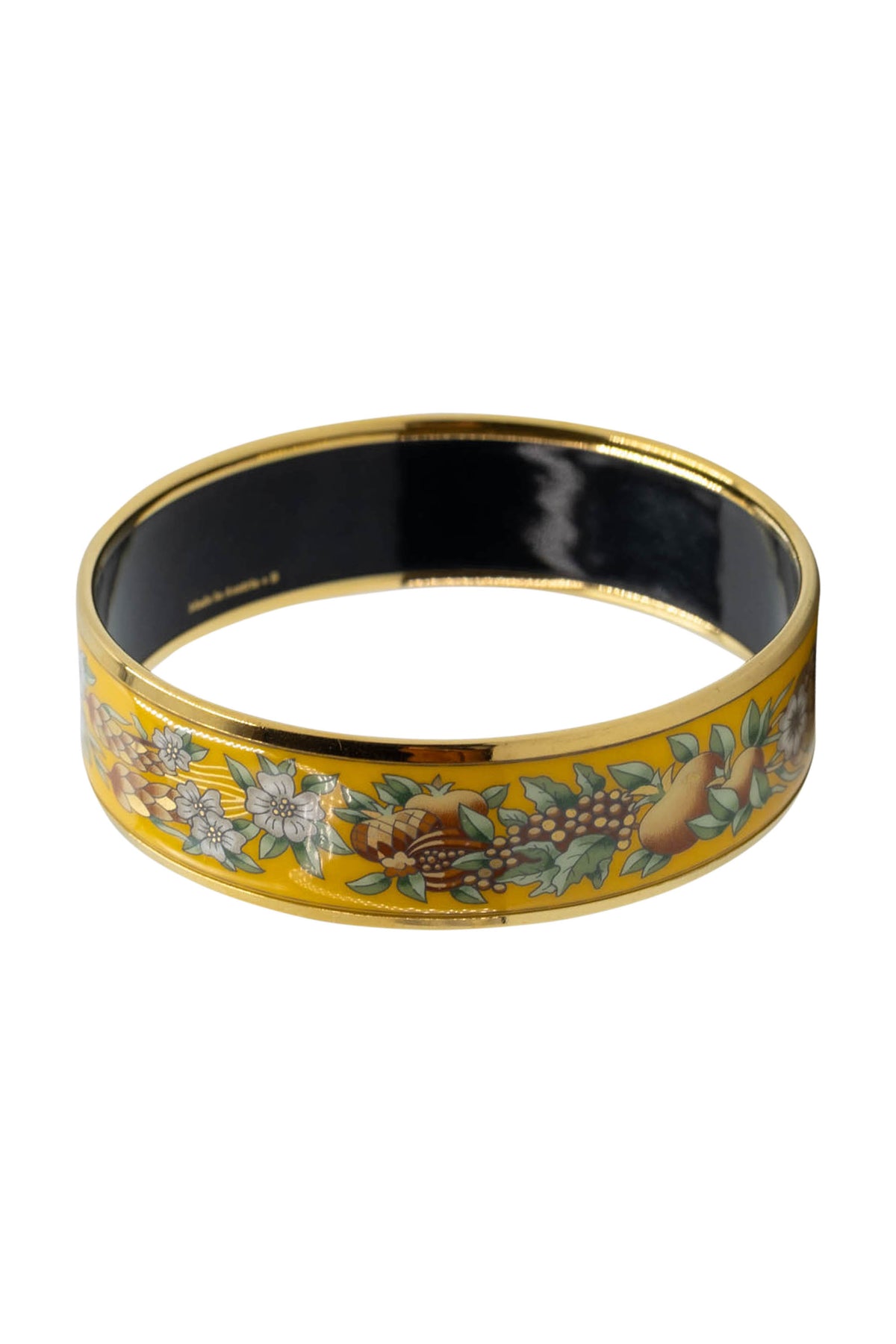 Hermes Vintage Yellow Wild Flower Enamel Bangle With Gold Trim