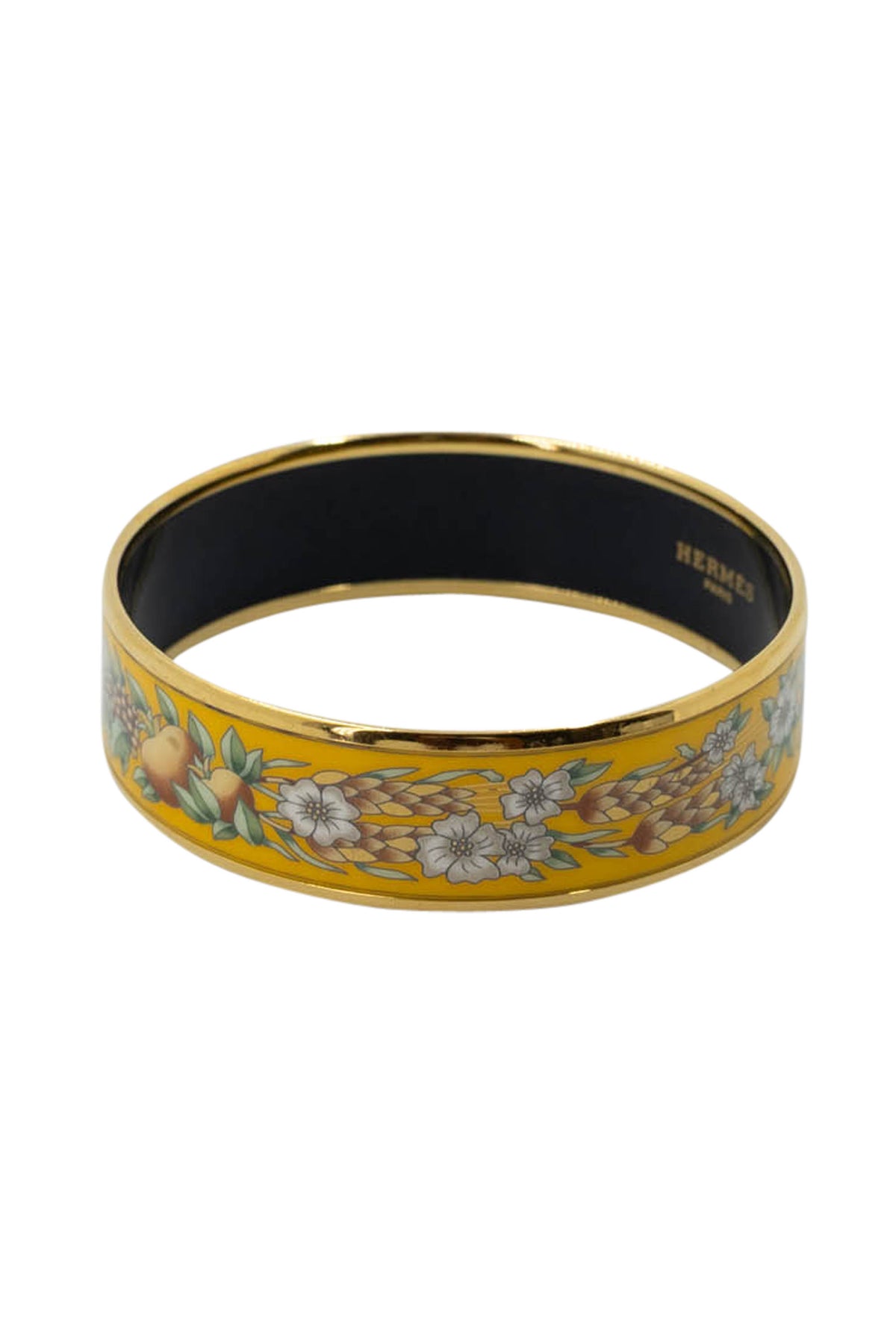 Hermes Vintage Yellow Wild Flower Enamel Bangle With Gold Trim