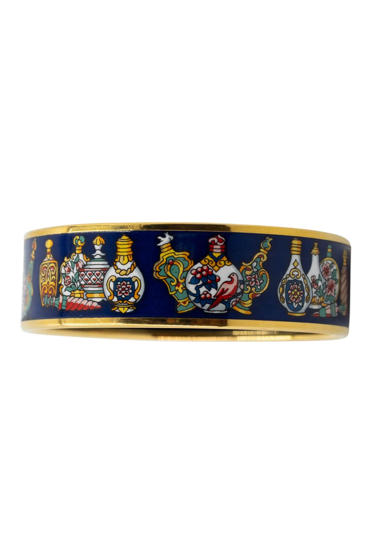 Hermes Vintage Navy Flacons Perfume Bottles Enamel Bangle With Gold Trim