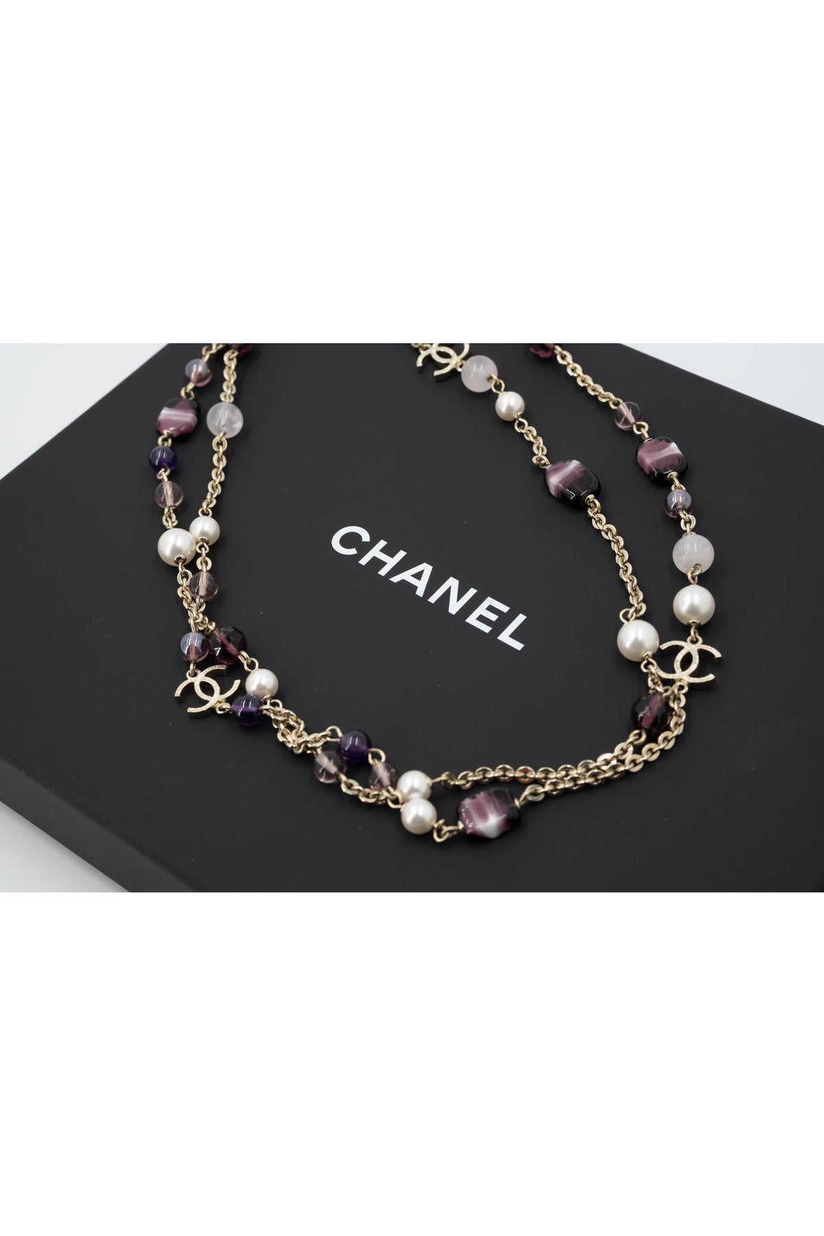 Chanel Sautoir Necklace with Pearl and Violet Gripoix Beads 07A