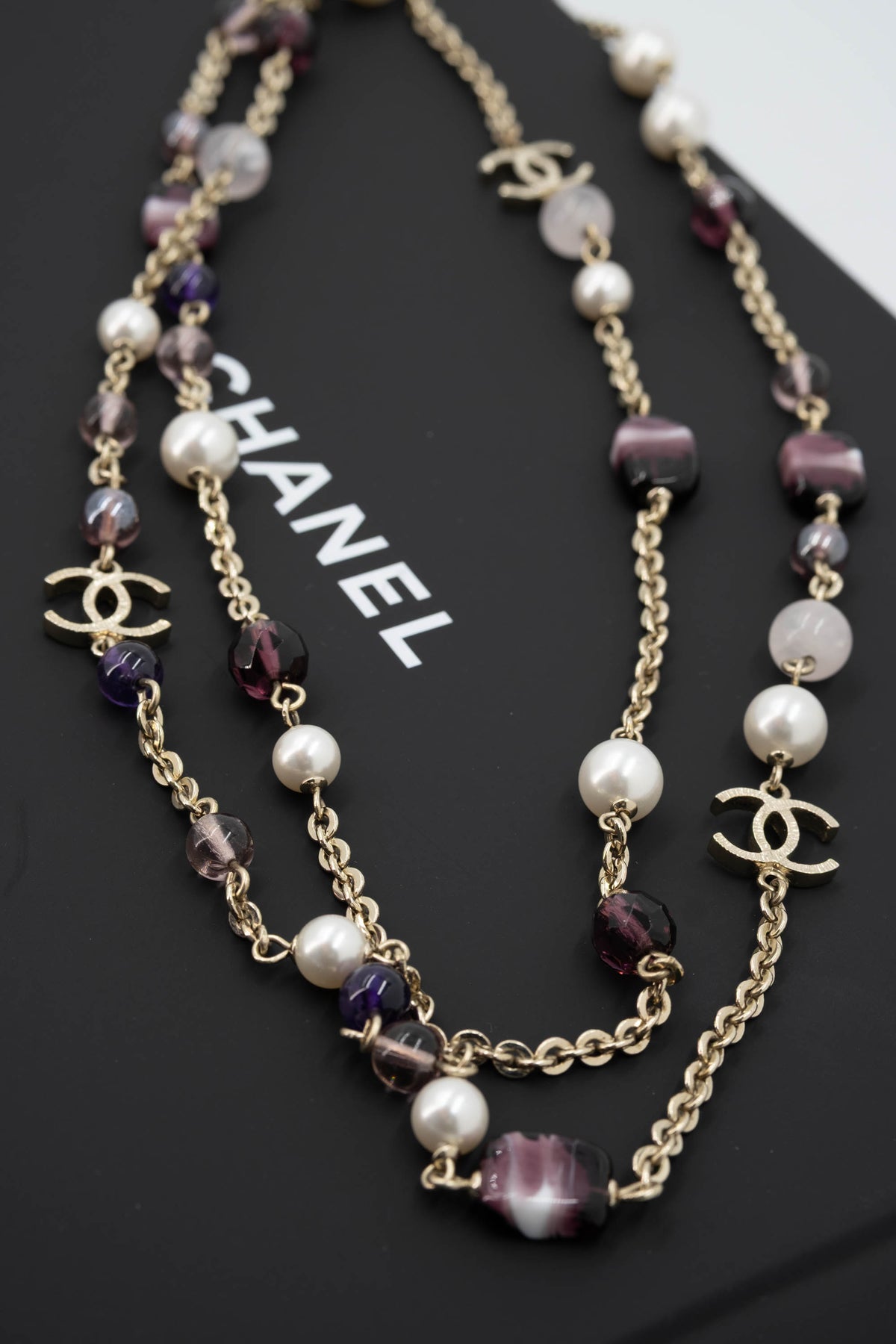 Chanel Sautoir Necklace with Pearl and Violet Gripoix Beads 07A
