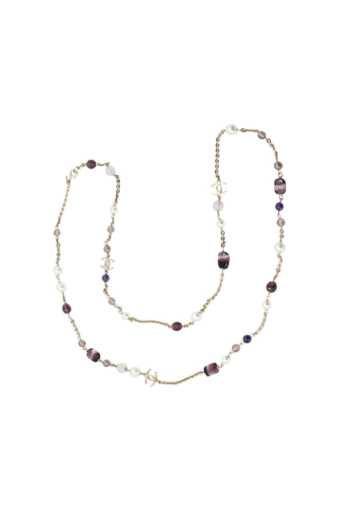 Chanel Sautoir Necklace with Pearl and Violet Gripoix Beads 07A