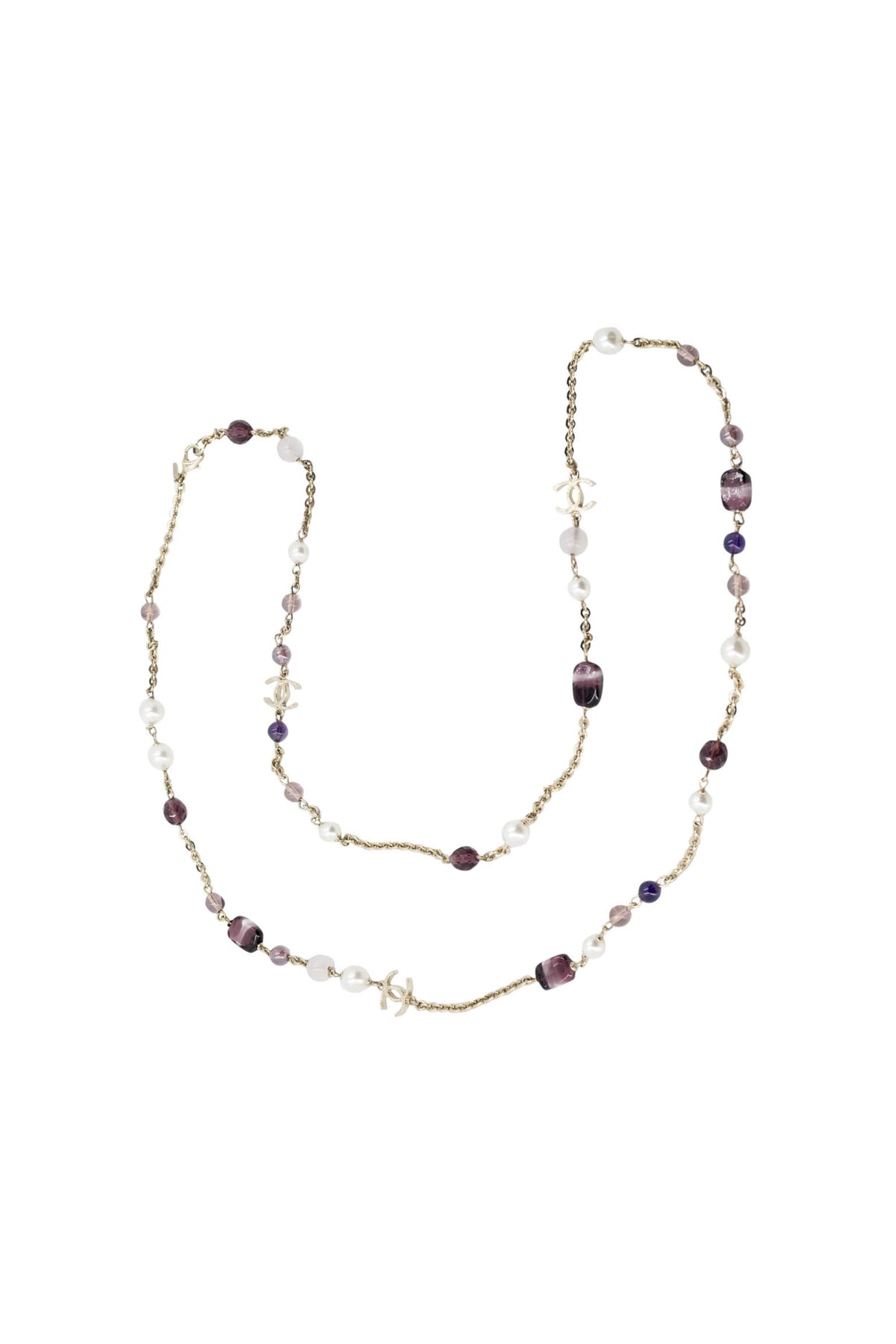 Chanel Sautoir Necklace with Pearl and Violet Gripoix Beads 07A