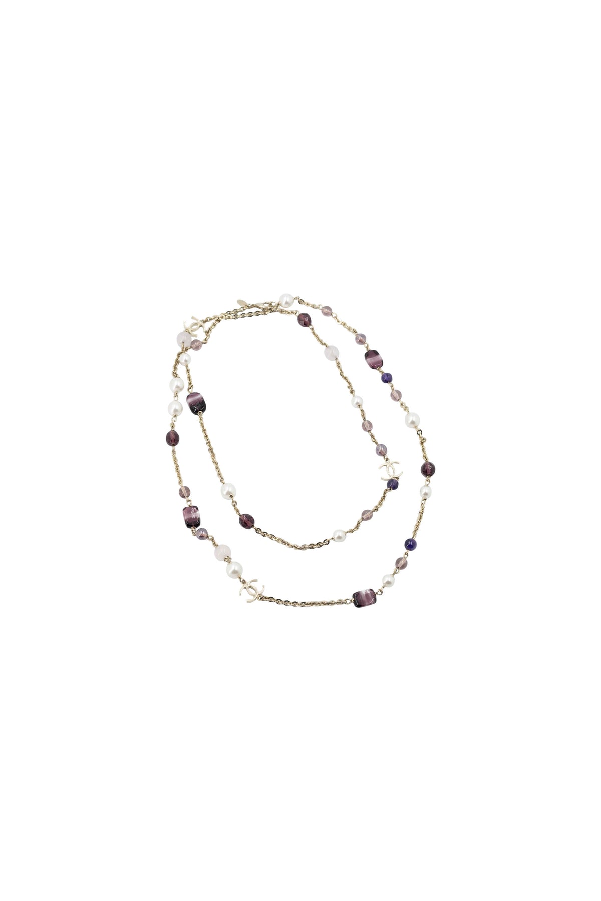 Chanel Sautoir Necklace with Pearl and Violet Gripoix Beads 07A