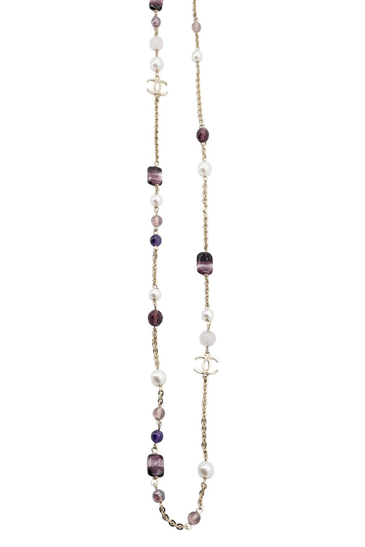 Chanel Sautoir Necklace with Pearl and Violet Gripoix Beads 07A