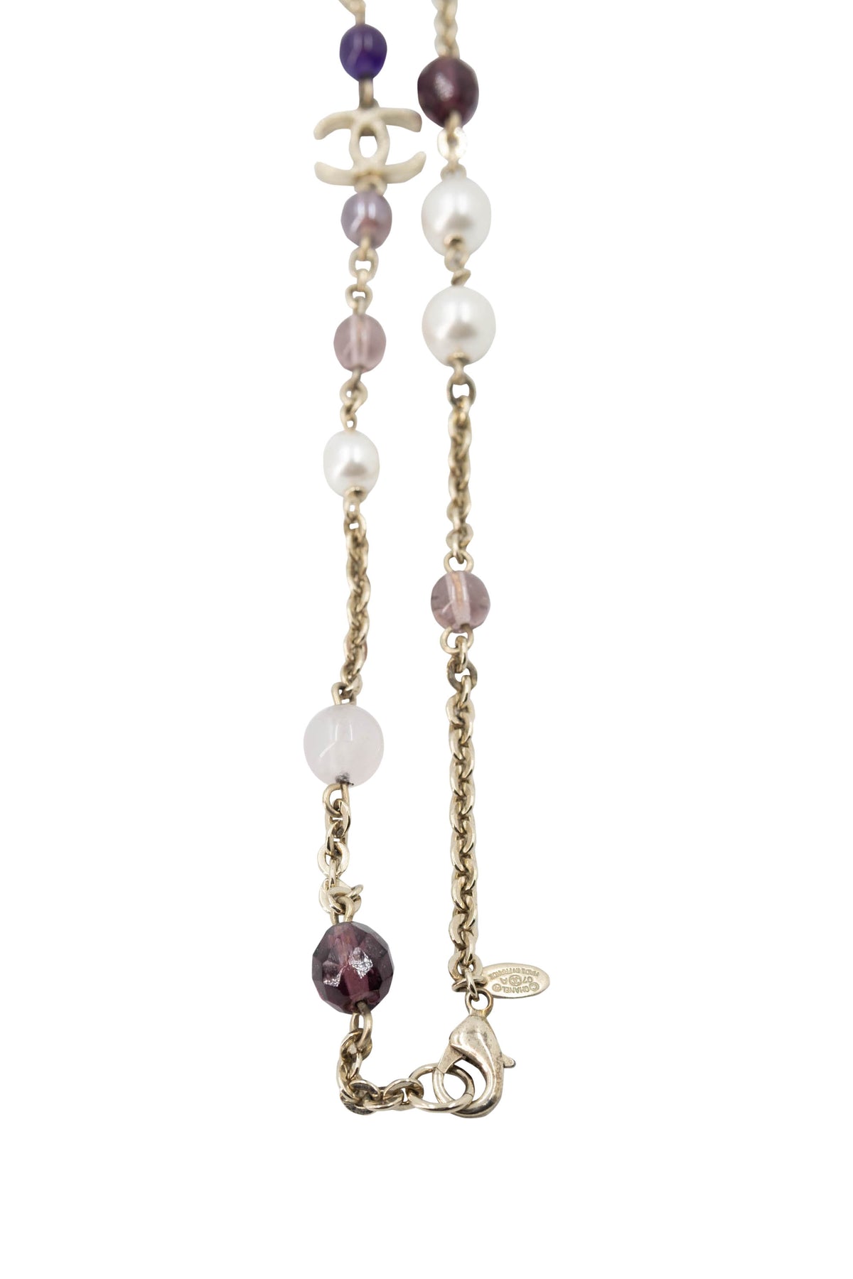 Chanel Sautoir Necklace with Pearl and Violet Gripoix Beads 07A