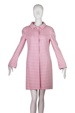 Prada Pink and White Gingham Wool Coat - Foxy Couture Carmel