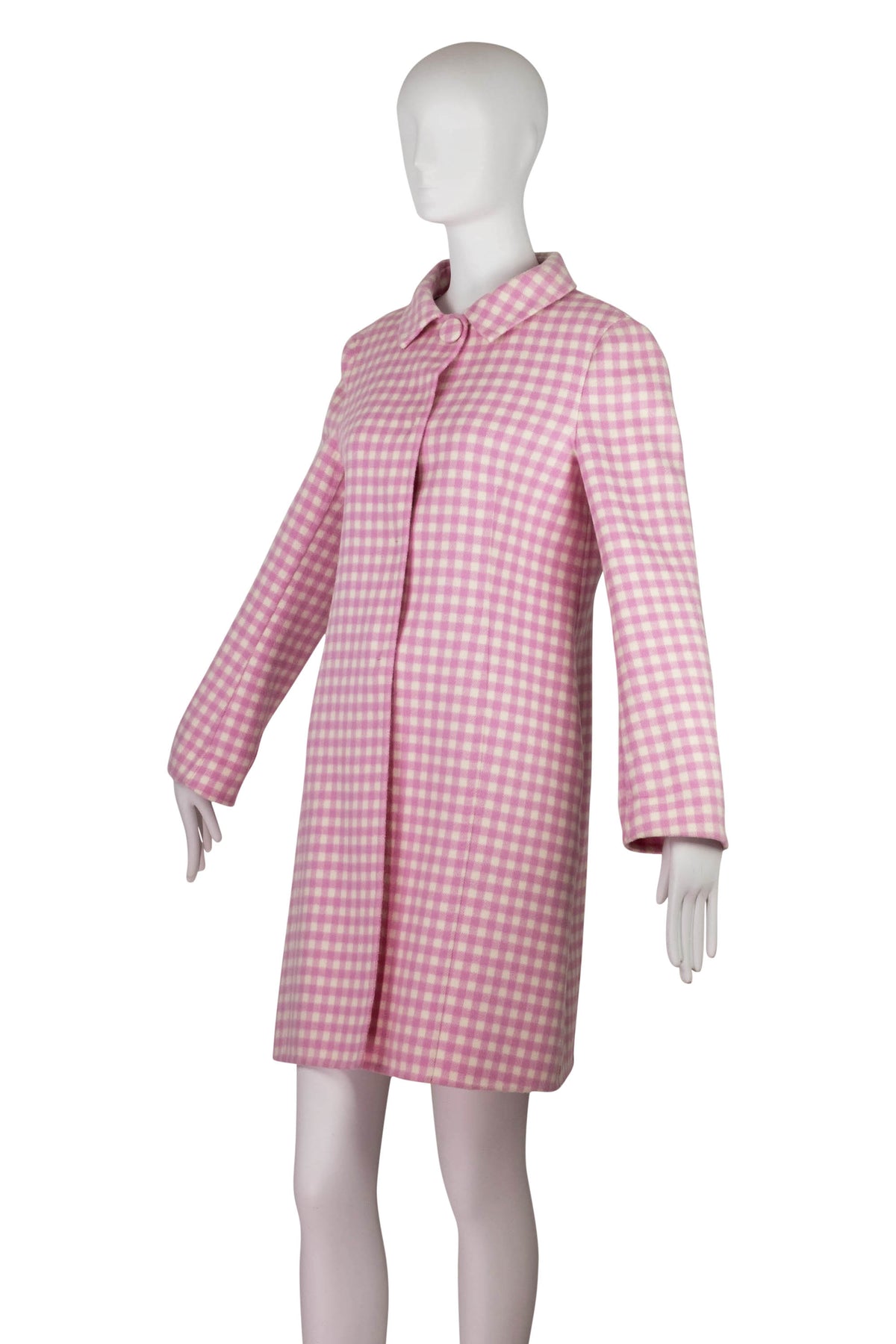 Prada Pink and White Gingham Wool Coat