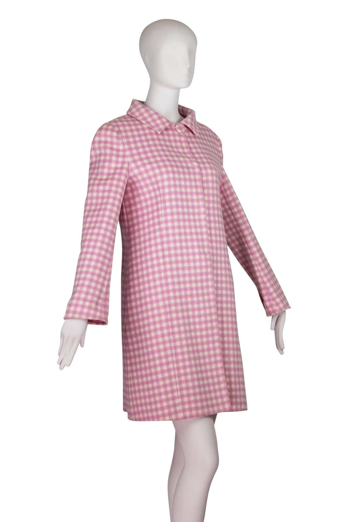 Prada Pink and White Gingham Wool Coat