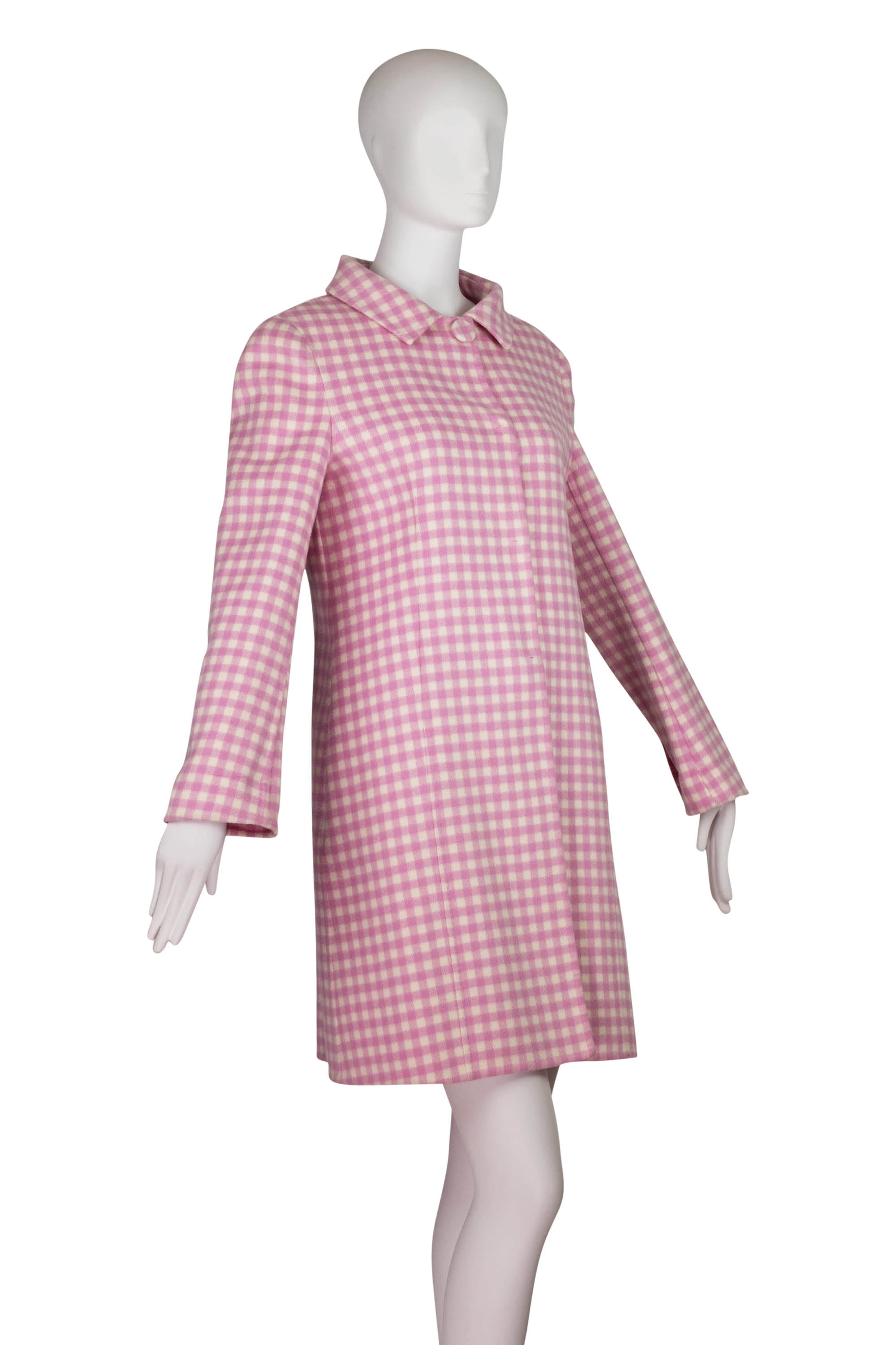 Prada Pink and White Gingham Wool Coat Prada Pink and White Gingham Wool Coat