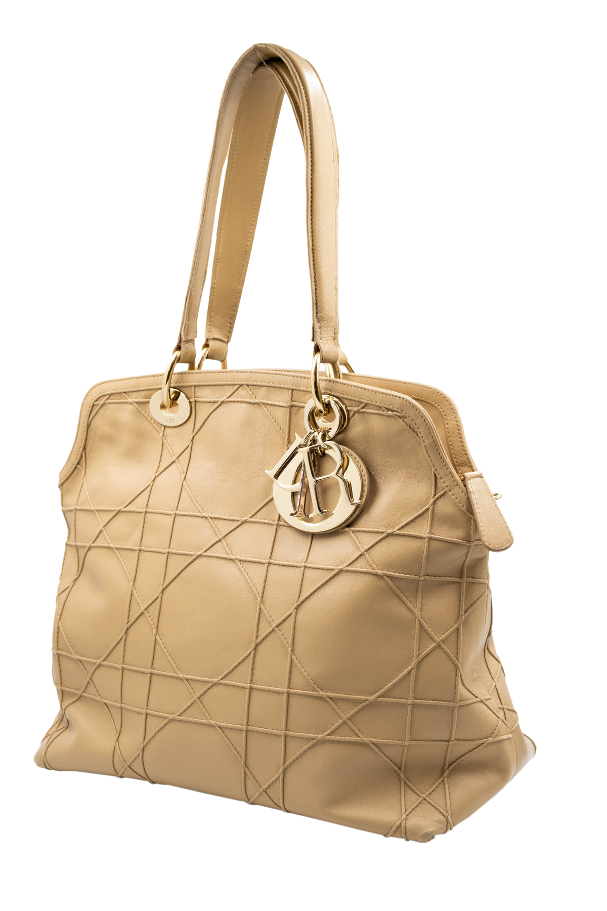 Christian Dior Tan Embossed Cannage Stitch Lady Dior Shoulder Purse