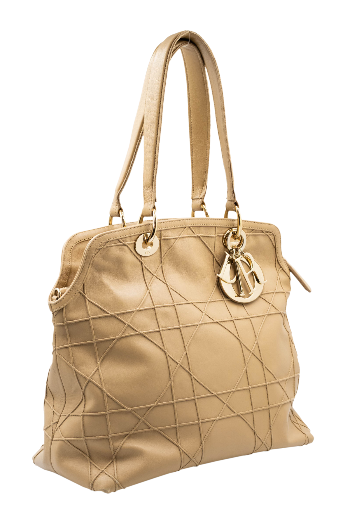 Christian Dior Tan Embossed Cannage Stitch Lady Dior Shoulder Purse