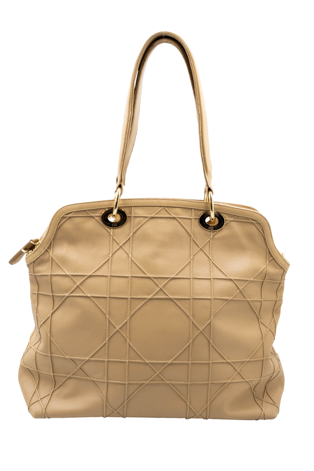 Christian Dior Tan Embossed Cannage Stitch Lady Dior Shoulder Purse