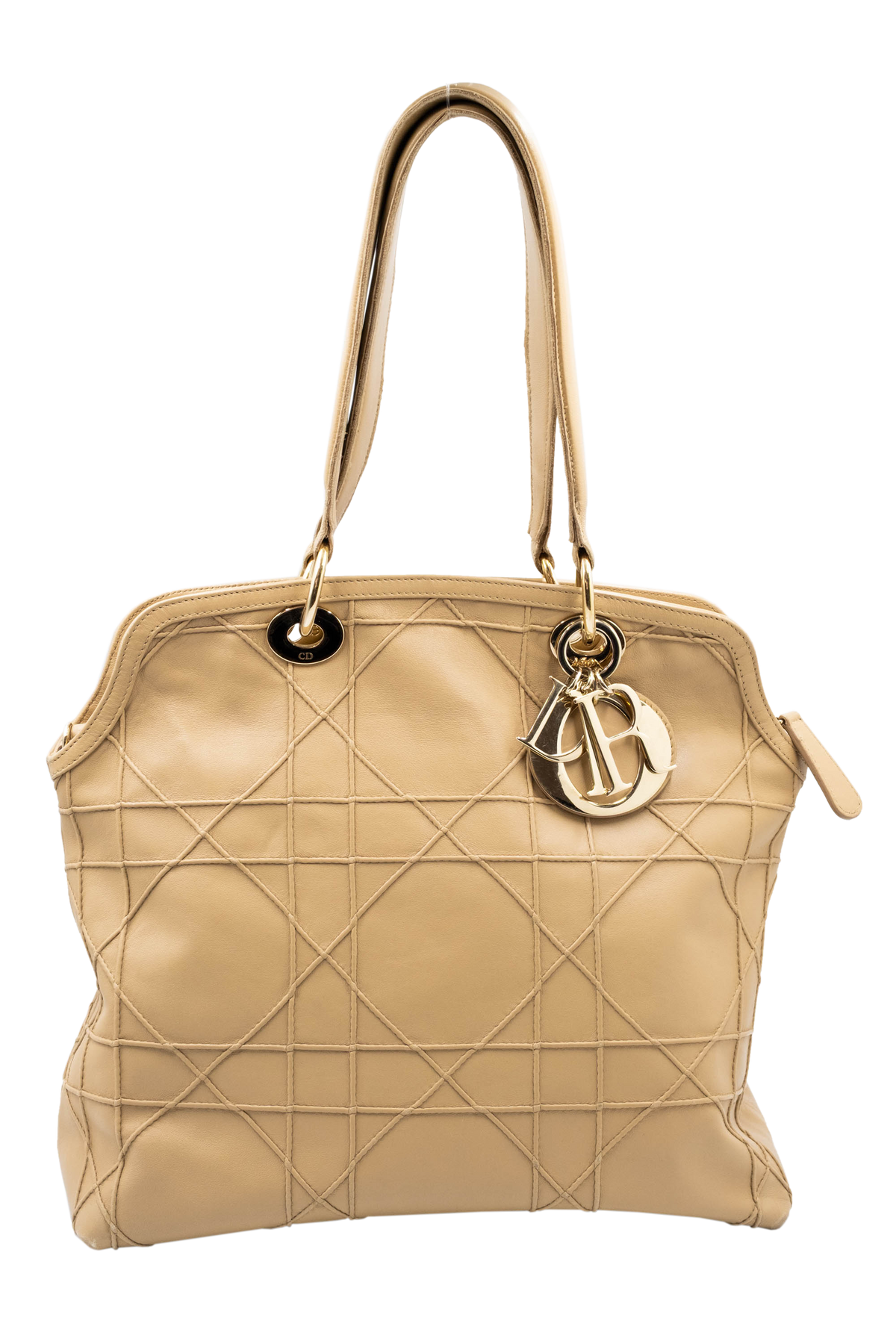 Christian Dior Tan Embossed Cannage Stitch Lady Dior Shoulder Purse