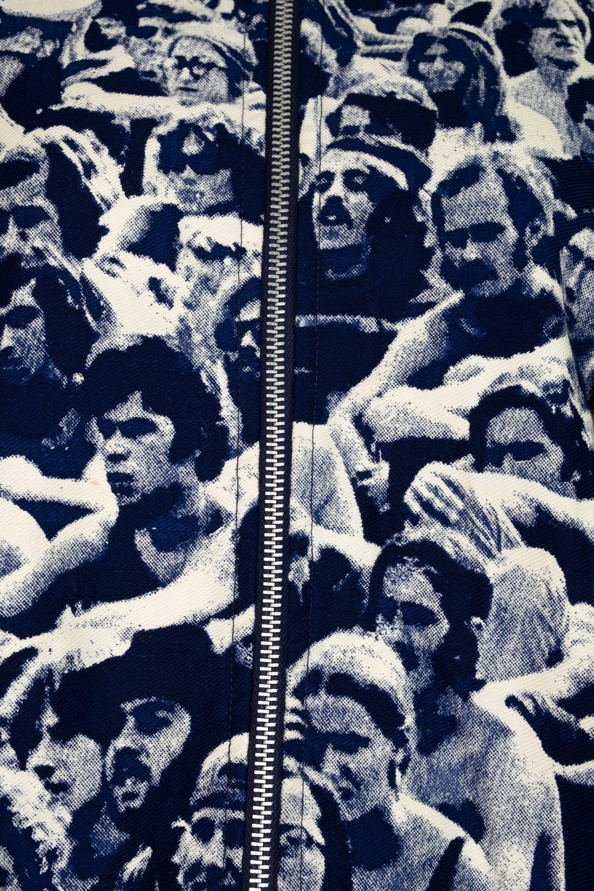 Baron Wolman Woodstock Crowd Photo Print Blue White Ring Zipper Cape 1960s