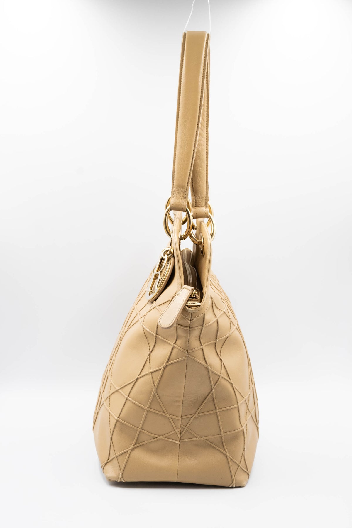 Christian Dior Tan Embossed Cannage Stitch Lady Dior Shoulder Purse