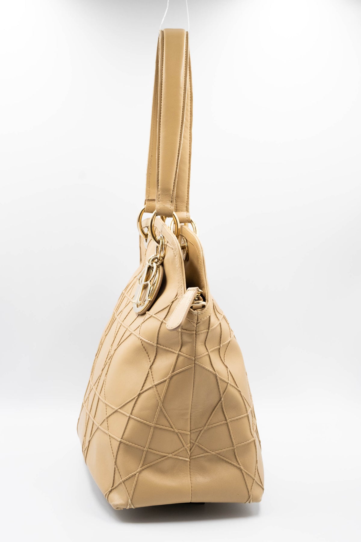 Christian Dior Tan Embossed Cannage Stitch Lady Dior Shoulder Purse