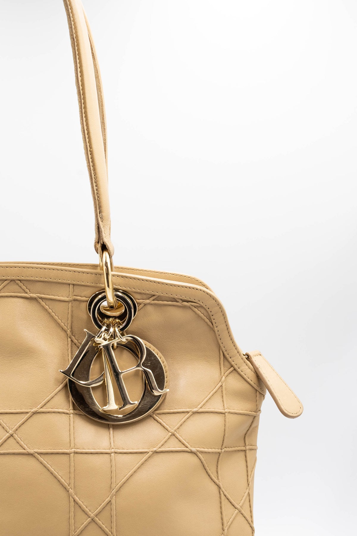 Christian Dior Tan Embossed Cannage Stitch Lady Dior Shoulder Purse