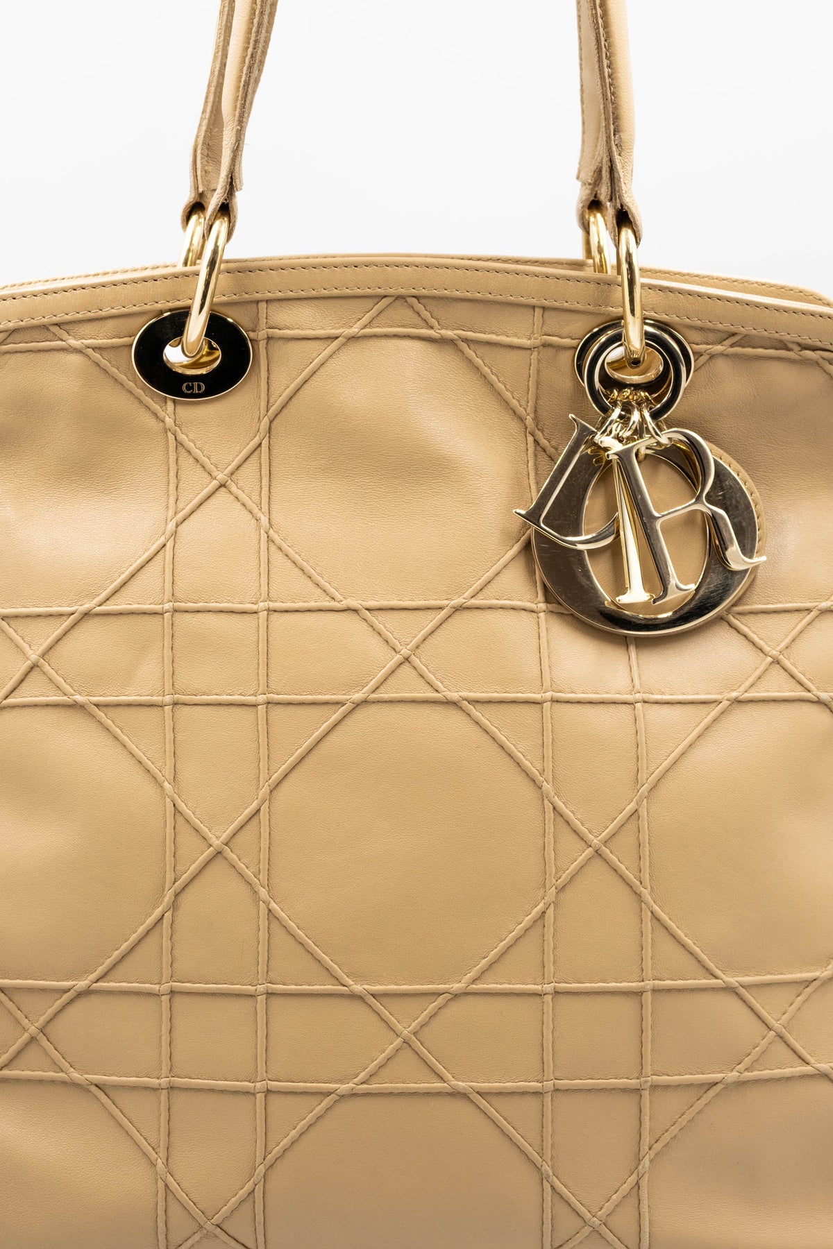 Christian Dior Tan Embossed Cannage Stitch Lady Dior Shoulder Purse