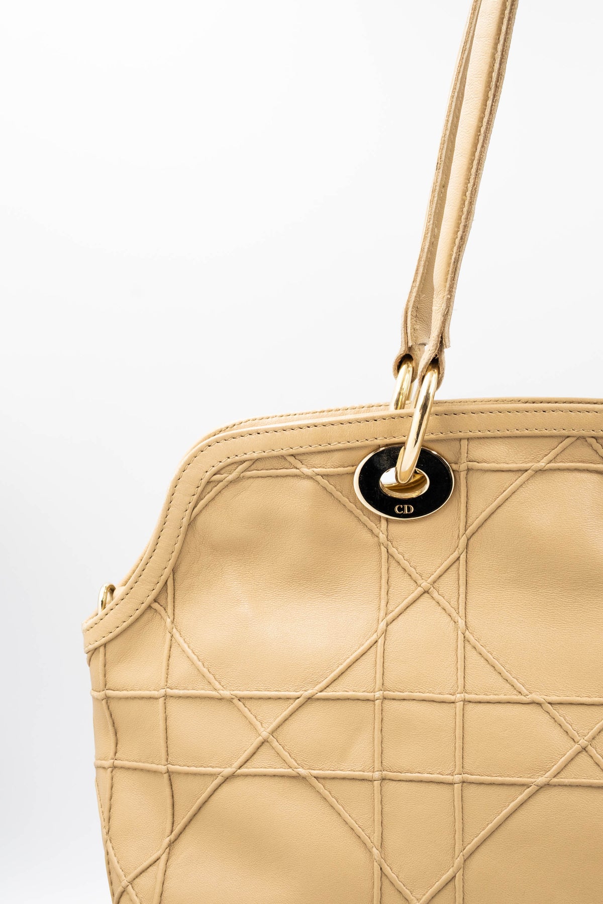 Christian Dior Tan Embossed Cannage Stitch Lady Dior Shoulder Purse