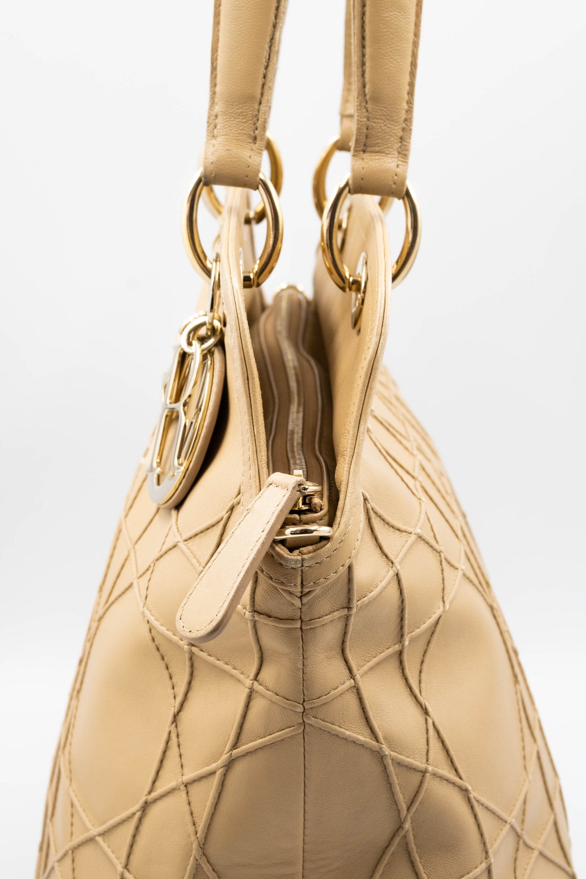 Christian Dior Tan Embossed Cannage Stitch Lady Dior Shoulder Purse