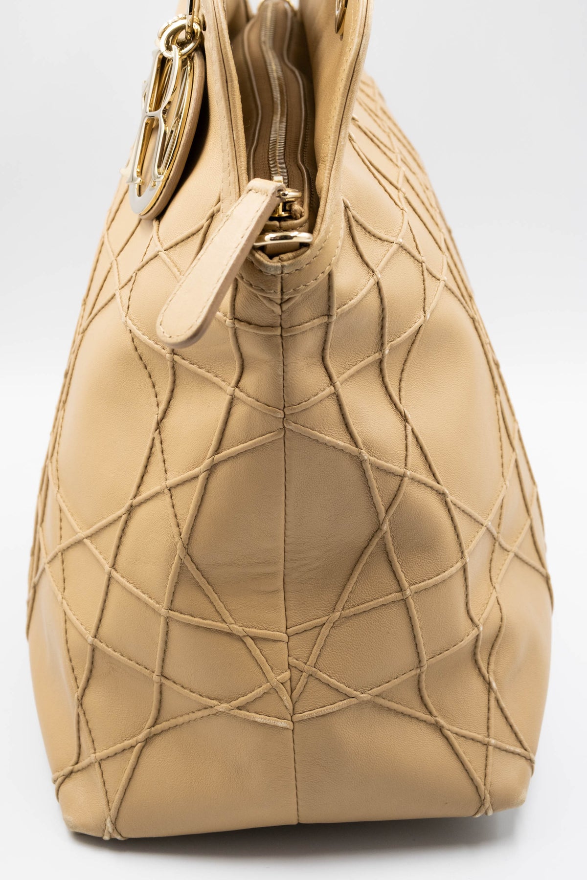 Christian Dior Tan Embossed Cannage Stitch Lady Dior Shoulder Purse