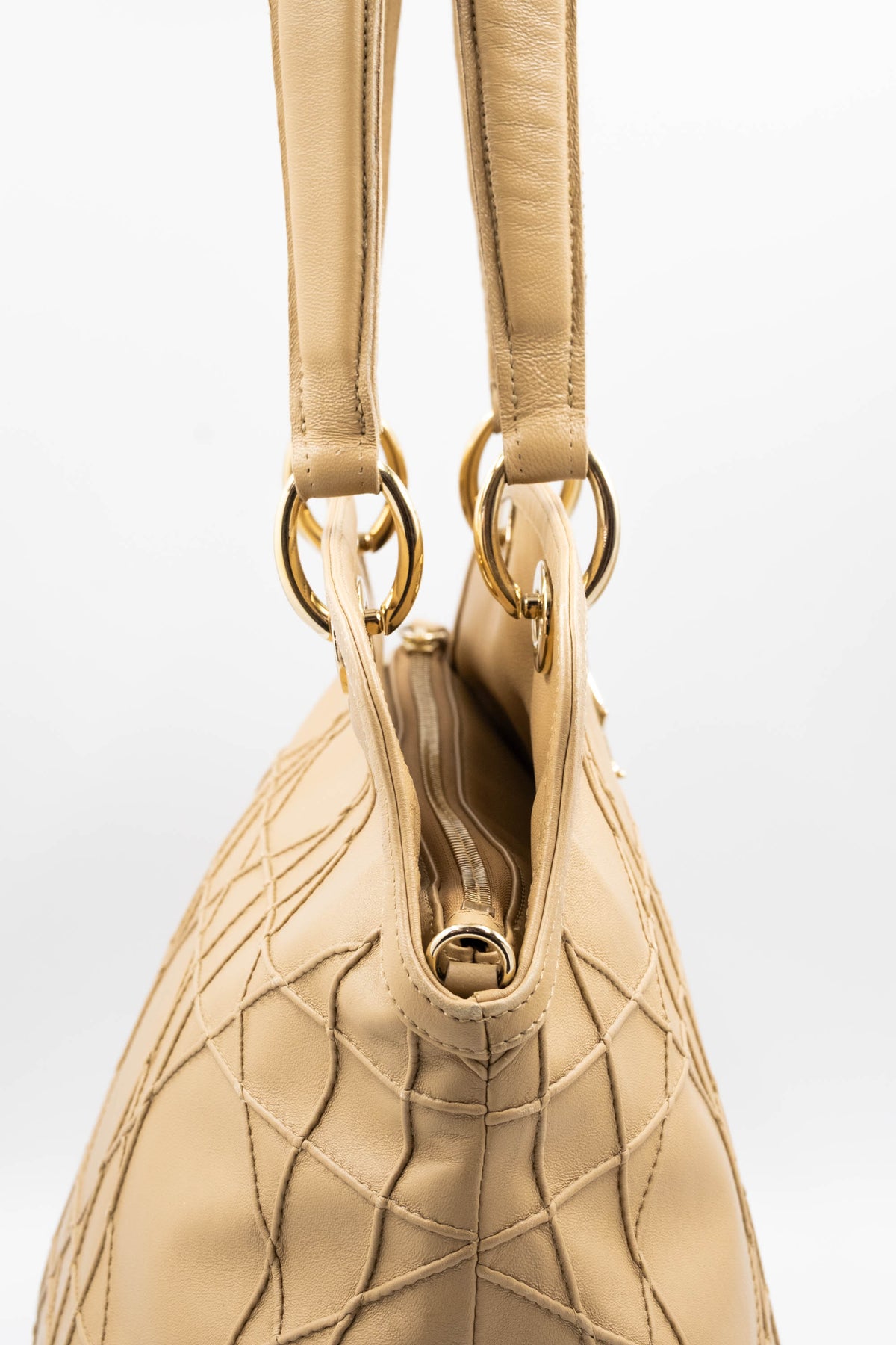 Christian Dior Tan Embossed Cannage Stitch Lady Dior Shoulder Purse