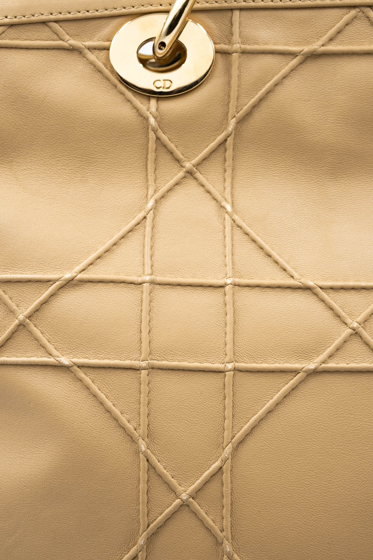 Christian Dior Tan Embossed Cannage Stitch Lady Dior Shoulder Purse