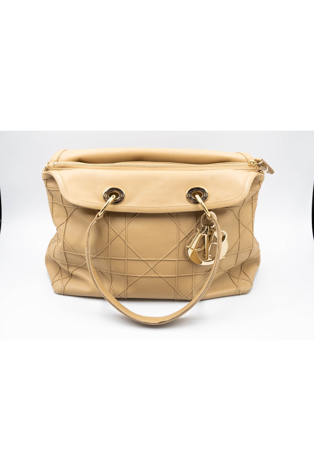 Christian Dior Tan Embossed Cannage Stitch Lady Dior Shoulder Purse