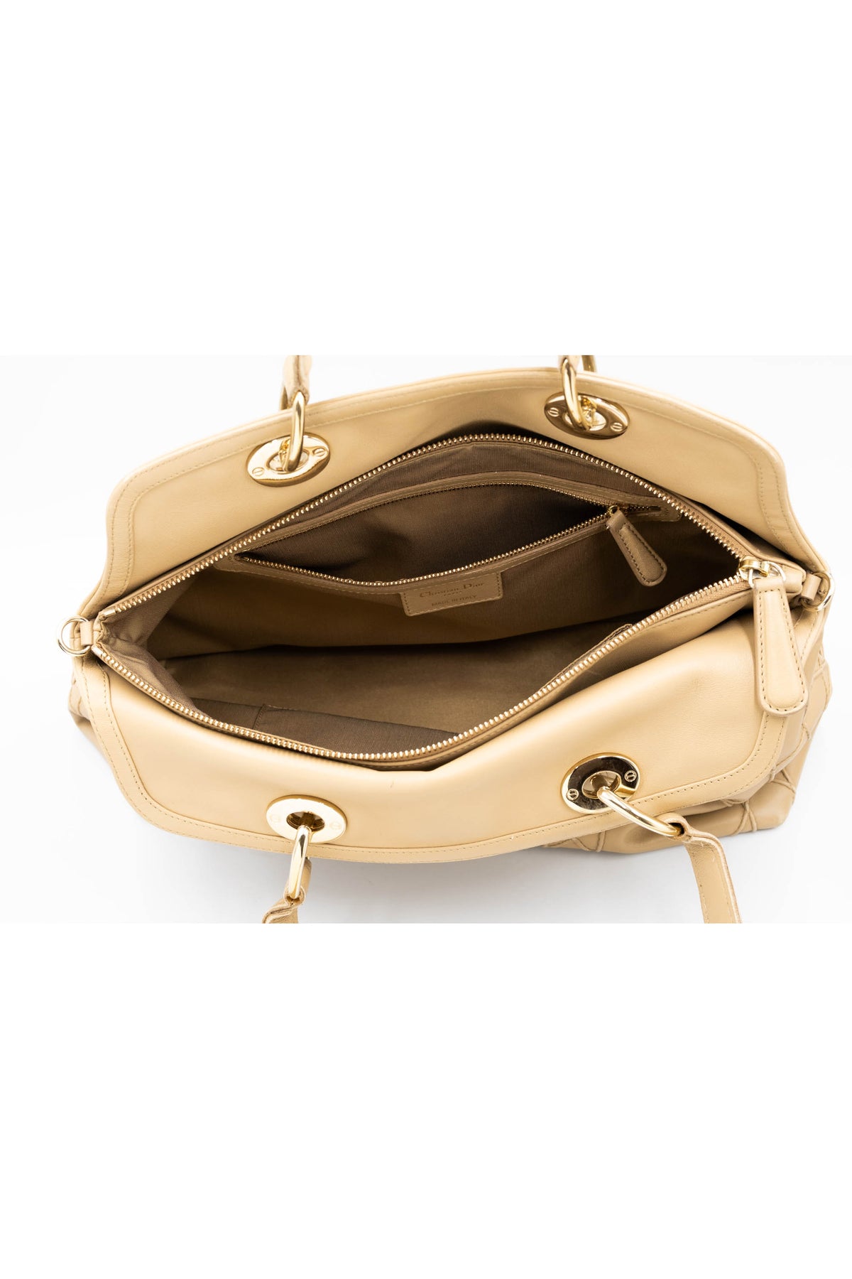 Christian Dior Tan Embossed Cannage Stitch Lady Dior Shoulder Purse