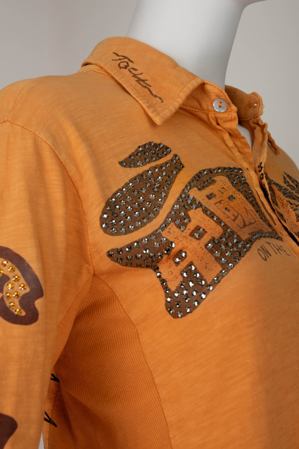 The Great China Wall Tangerine Crystal Motor City Long Sleeve Top Size Small