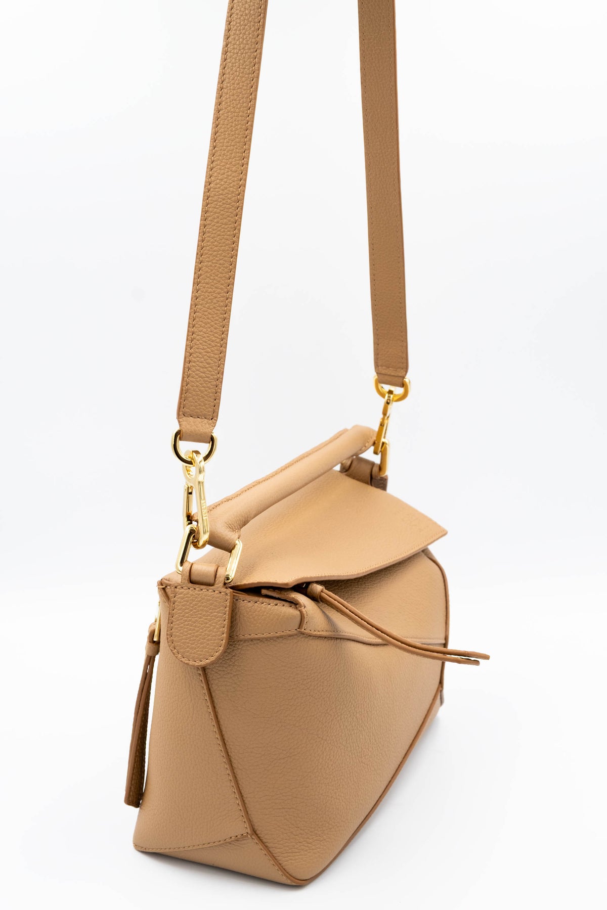 Loewe Taupe Pebble Leather Puzzle Bag Dual Handle Purse